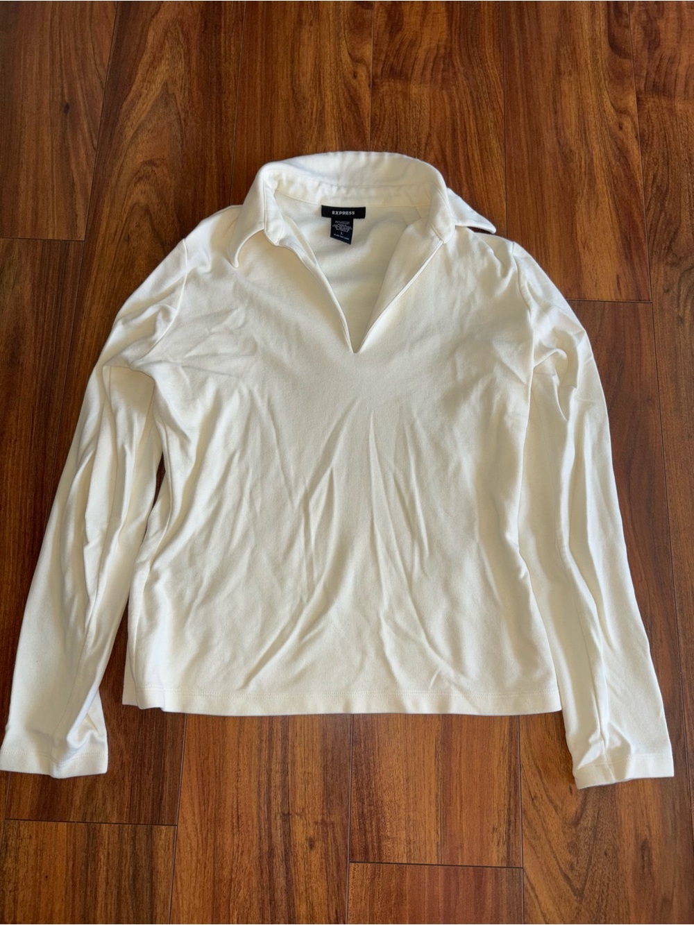 Express Cream V-Neck Long Sleeve Polo